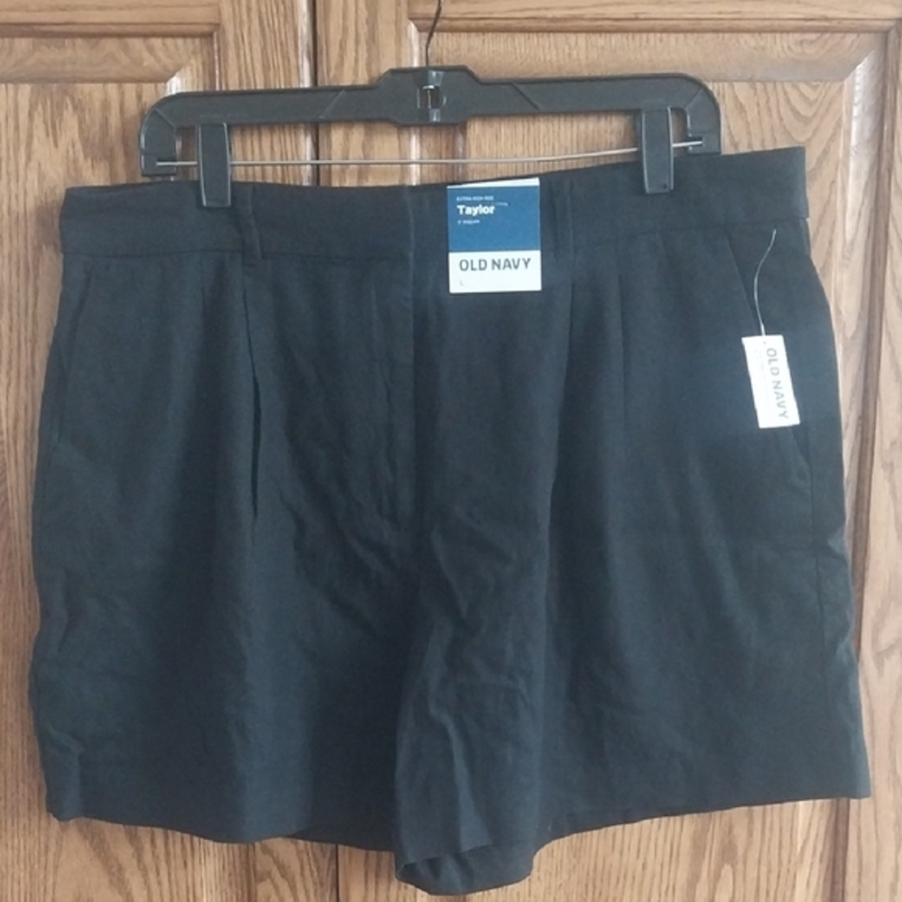 Old Navy NWT Taylor Extra High Rise Linen Rayon Short Size Large Black 5" Inseam